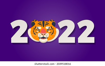 New year background with tiger cub head and numbers for banner, card, poster etc. Vector illustration for chinese new year 2022