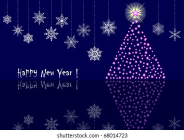 New year background with tree and reflection. 10eps.