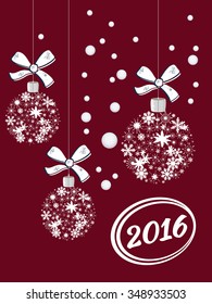 New Year background with  tree toys from  snowflakes.  Can be use as banner or poster.Vector illustration.