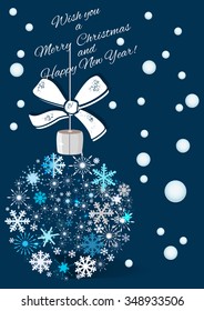 New Year background with tree toys from  snowflakes.  Can be use as banner or poster.Vector illustration.