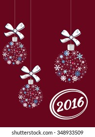 New Year background with tree toys from  snowflakes.  Can be use as banner or poster.Vector illustration.