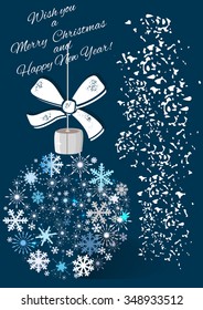New Year background with tree toys from  snowflakes.  Can be use as banner or poster.Vector illustration.