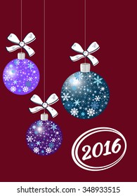 New Year background with tree toys from  snowflakes.  Can be use as banner or poster.Vector illustration.