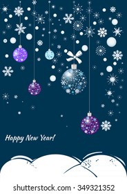 New Year background with tree toys from snowflakes. Can be use as banner or poster.Vector illustration.
