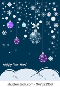 New Year background with tree toys from snowflakes. Can be use as banner or poster.Vector illustration.