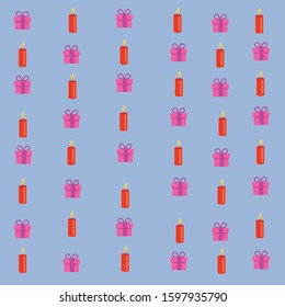 New Year background wallpapers: red candle and purple gift box seamless pattern