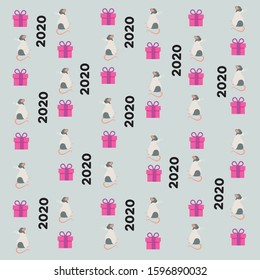 new year background wallpapers: white rat and purple gift box seamless pattern with chocolate background