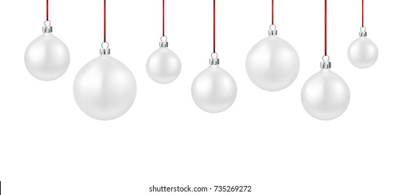 New Year background with white round Christmas balls. Vector illustration.