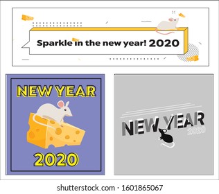 New Year backgrounds wallpapers - 3 wallpapers: white rat and cheese, black cat new year, adn sparkle in the new year 2020 patterns wallpaper