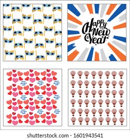 New Year backgrounds wallpapers - 4 wallpapers: love, mask and ballon seamless patterns wallpaper