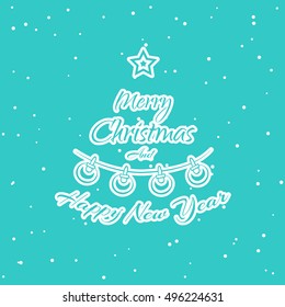 New Year badge. White badge isolated on blue background. Element of design for New Year or Christmas. Vector illustration