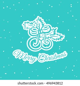 New Year badge. White badge isolated on blue background. Element of design for New Year or Christmas. Vector illustration