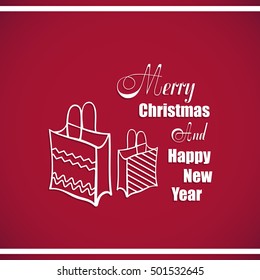 New Year badge. White badge isolated on red background. Element of design for New Year or Christmas. Vector illustration