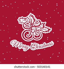 New Year badge. White badge isolated on red background. Element of design for New Year or Christmas. Vector illustration