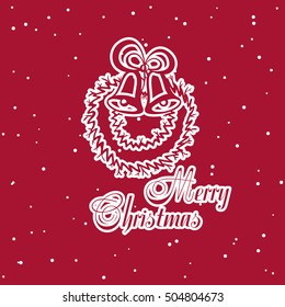 New Year badge. White badge isolated on red background. Element of design for New Year or Christmas. Vector illustration