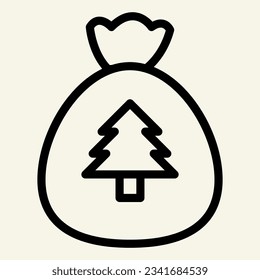 New Year bag line icon. Santa Christmas bag with firtree outline style pictogram on white background. Traditional gift sack for presents mobile concept web design. Vector graphics.