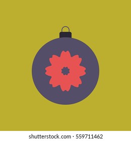 new year ball Vector illustration in flat style Christmas ball with painted flower