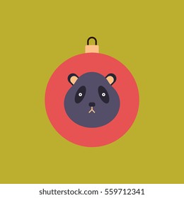 new year ball Vector illustration in flat style Christmas ball with panda face