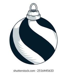 New Year ball vintage emblem monochrome striped glass toy to decorate Christmas tree in anticipation of santa claus vector illustration