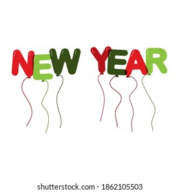 NEW YEAR. Balloons in the form of letters.Flat design