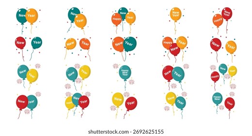 Neujahrsballons-Symbolsatz