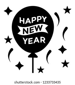 New year balloons, party celebration glyph icon
