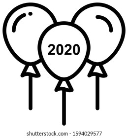 New Year Balloons Printed 2020 Text Vector Icon Design