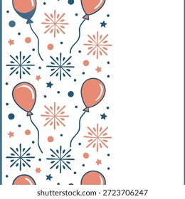 Neujahrsballons nahtloses Fliesenmuster mit bunten Ballons und festlichen Elementen für festliches Dekorationskonzept als bunte Ballons und festliche Elemente nahtlos angeordnet, um festliches Neujahrsdekor in Foto Stock Concept und leeren Raum auf der linken Seite zu schaffen, kein Text —ar 7:2 —tile