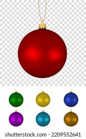 New year balls set. Realistic glassy satined christmas toys.