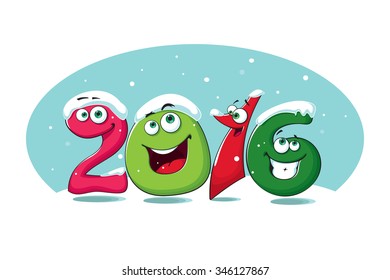 New year banner 2016 with funny figures in the snow