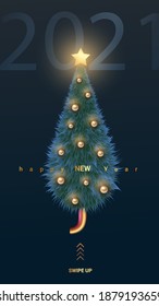 new year banner for advertising. Web posters, flyers and brochures, greeting cards, colorful covers. Design with new year numbers 21; 3D tree