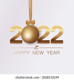 New Year banner. Background New Year design of realistic numbers 2022 with ball and ribbon. New Year poster, greeting card, header, website. Vector illustration