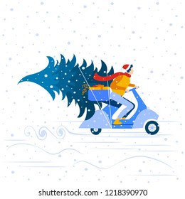 New Year banner. New Year background. Vector illustration small people are preparing for the new year, are engaged in decoration, corporate in the office at work