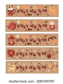 New Year banner. Celebration, party, Christmas set. Isolated vector colorful element. 