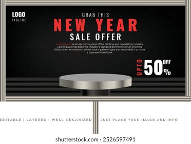 New year banner design template, premium and minimal