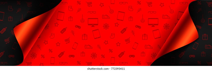 New Year banner with gift wrap paper and shopping symbol seamless pattern background.Vector illustration EPS10