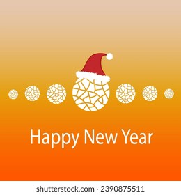 New Year banner made of white balls and New Year's hat on a golden background.