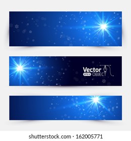 New Year banner with a night light blue background with snowflakes