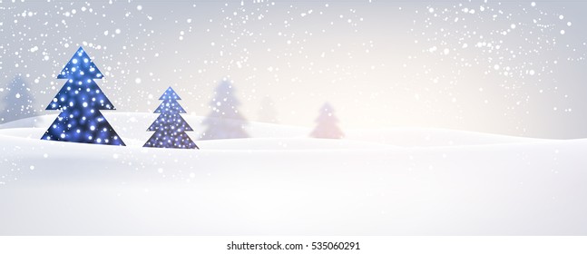 New Year banner with original blue Christmas trees. Vector illustration.