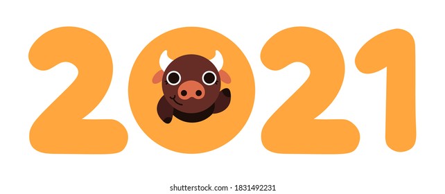 A new year banner with an ox inside number zero. 2021