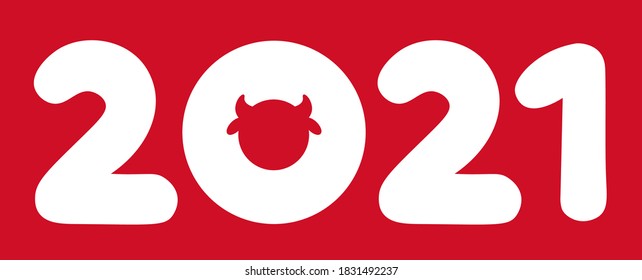 A new year banner with an ox inside number zero. 2021