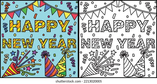 New Year Banner and Party Hat Illustration