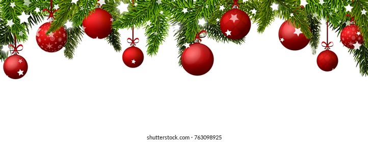 New Year banner with red Christmas balls. Vector illustration