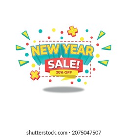 New year banner sale desain, discount 30%. abstract decorations and shadows below on a white background