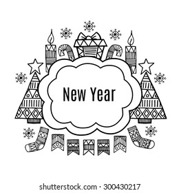 New Year banner sketch set vector design illustration. Christmas background.