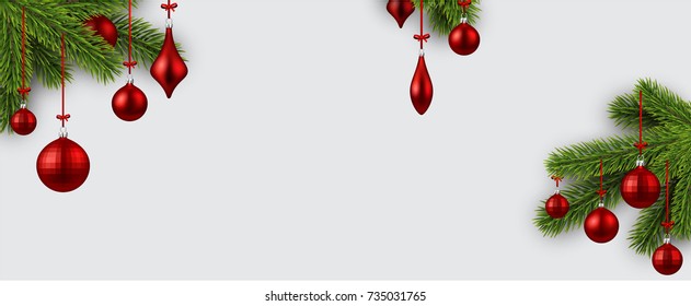 New Year Banner Spruce Branches Red Stock Vector (Royalty Free