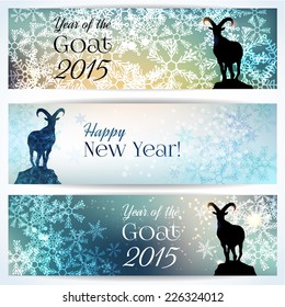 New year Banners set with goat. Vector illustration. Chinese astrological sign. New Year 2015. 