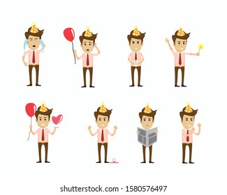 New Year bash. People are angry, sad, and celebrating party vector illustration. 