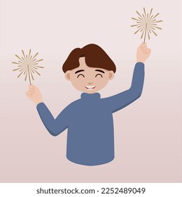 New Year bash. People celebrating party vector illustration. Cool vector flat character design on New Year or Birthday party with male or boy characters having fun and having a toast. 