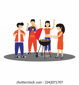 new year bbq party illustration for poster or flyer, flat simple illustration